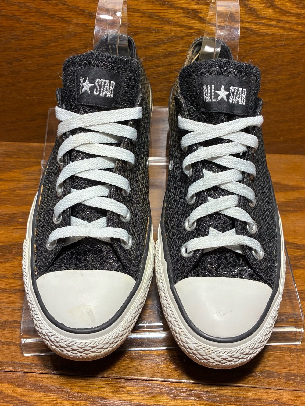 Y2K Converse All Star Metallic Black Geometric Print Low Top Sneakers 8 Grunge